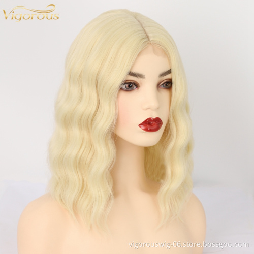 Glueless High Quality Cheap Price Short Small Part Lace Bolned Body Wave For Black Women Synthetic Fiber Hair Bob Wigs
